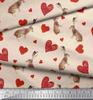 Soimoi White Japan Crepe Satin Fabric Bunny & Heart Print Sewing Fabric metre 42 Inch