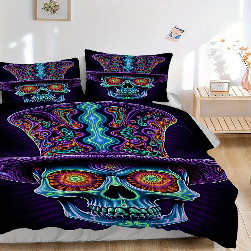 

3pcs Psychedelic Skull Duvet Cover Set - Machine Washable, Includes 1 Cover and 2 Pillowcases, No Core Included yy251013018 135x200cm