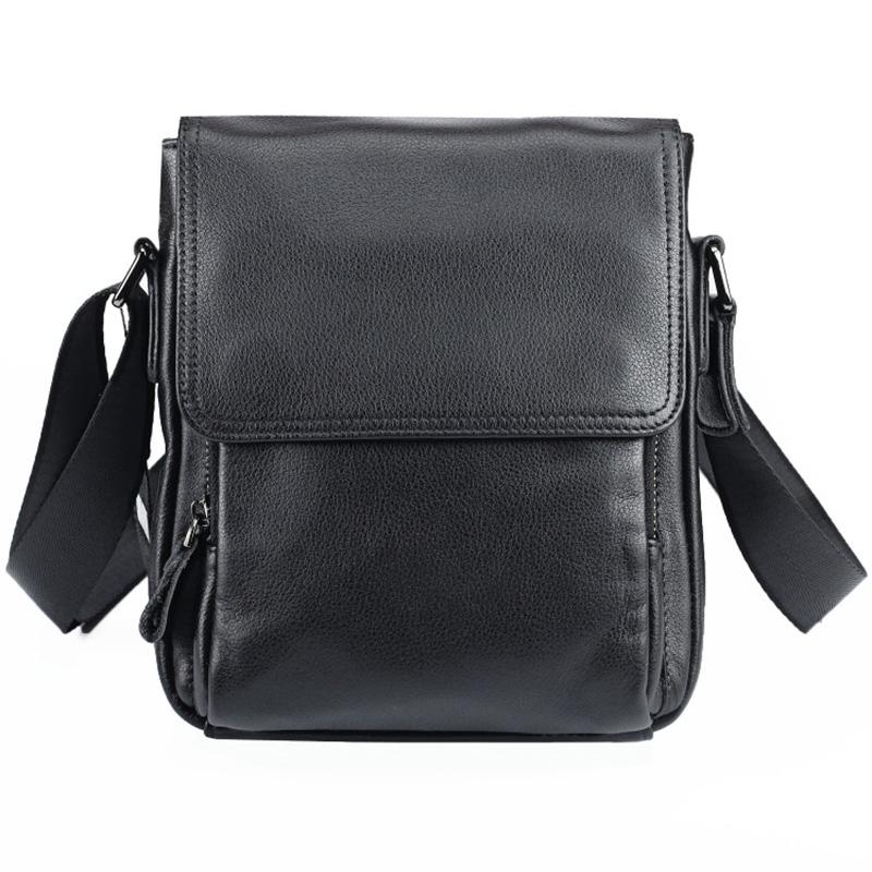 Premium Black Genuine Leather Cowhide Crossbody Bags Casual Messenger Shoulder Bag for Men Business Daily Bag