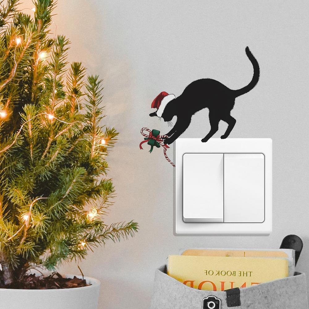 Christmas Atmosphere Personalized Black Cat Gifts Living Room Entrance, Home Switch Beautification Stickers