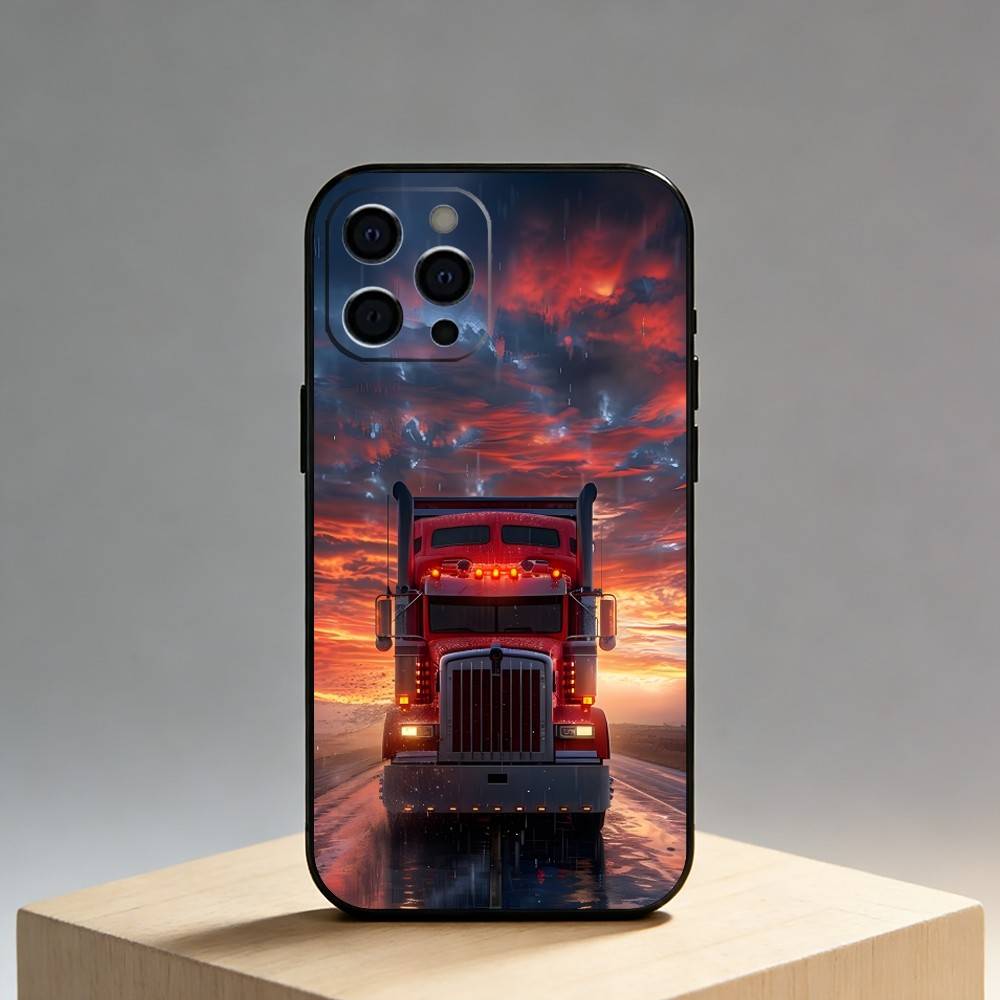 E-Euro T-Truck Pouzdro na telefon Pro iPhone17,16,15,14,13,12 Plus,Max Měkký silikonový Černý kryt