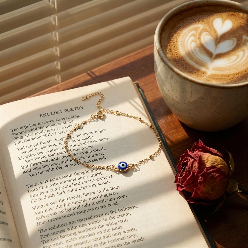 Lucky Evil Eye Inspired Bracelet for Women Blue Enamel Eye Charm Golden Tone Adjustable Wrist Jewelry Friendship Gift