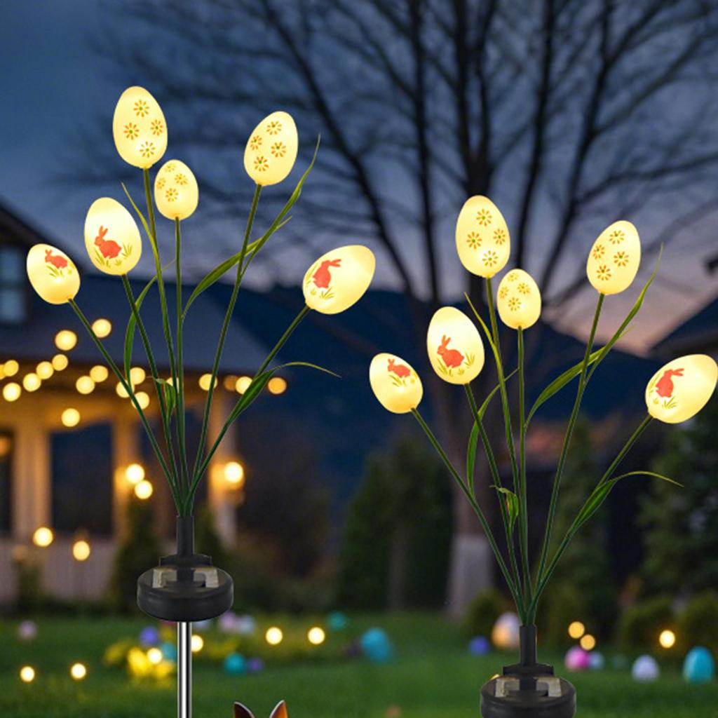 Solar Lights 2 Pieces Waterproof 6 LED Easter Egg Lamp Solar Stake Lights For Garden Walkway Patio Backyard Lawn Driveway