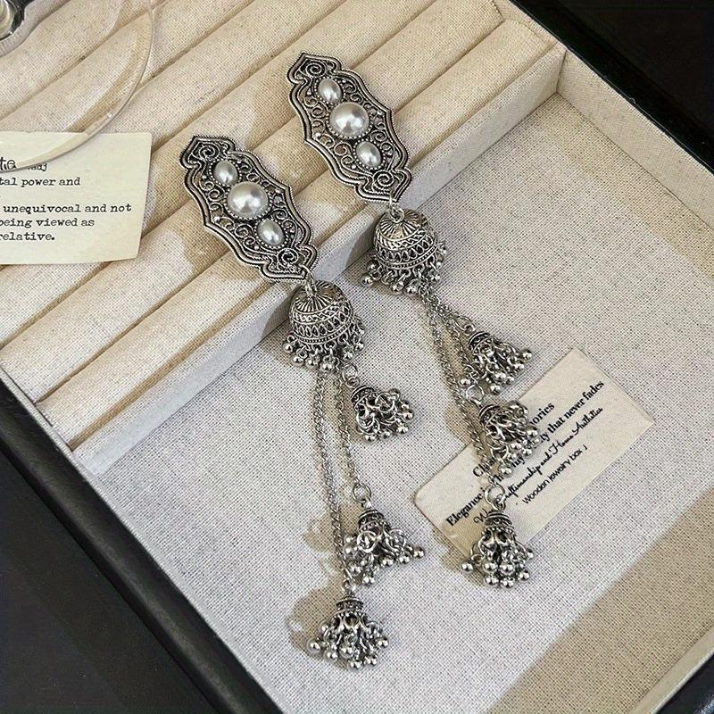 2pcs etro Ethnic Style Alloy Tassel Hair Clip Elegant Imitation Pearl Bang Side Clip Matching Accessorie Daily Party Photography