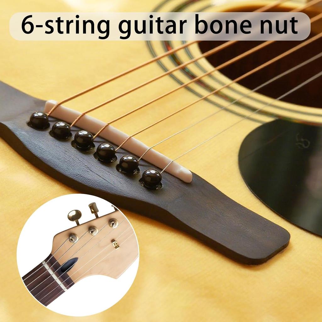 2pcs Electric Guitar Bone Nut, 42x4.5x3.5mm Pre-Slotted Musical Instruments Bridge Nuts Replacement Parts for 6 String Strat Tele Style Guitars