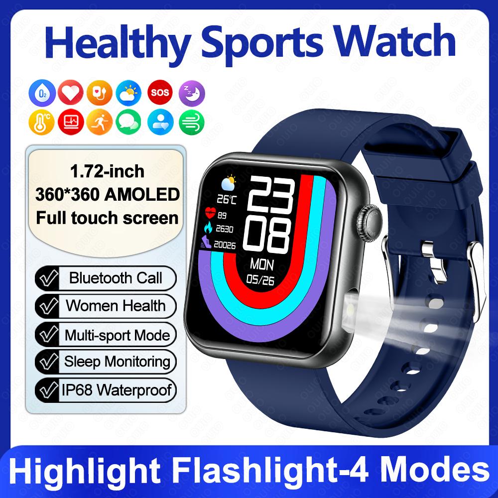 New Voice Assistant Fashion Smart Watch IP68 Waterproof Blood Oxygen Sleep Monitor 1.72''HD Screen Health Monitoring Smart Watch