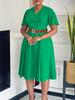 C8636 Elegant V-neck Bell Sleeve Plus Size Dress - 2025 European & American Fashion
