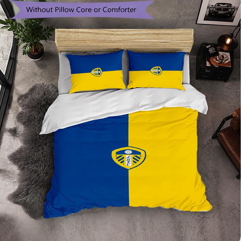 Leeds United Football 3 Piece Bedding Set Soft Duvet Cover Set with Pillowcases Printed Bedroom Decor Set for Home