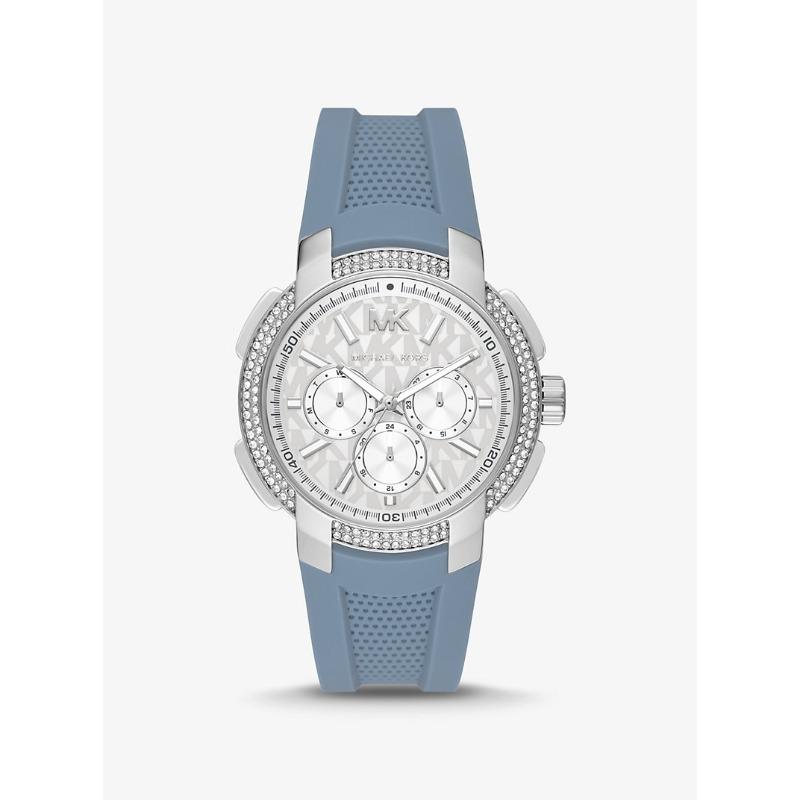 

Большие серебристые часы Michael Kors Sydney с паве и силиконовым ремешком MK7220 синий