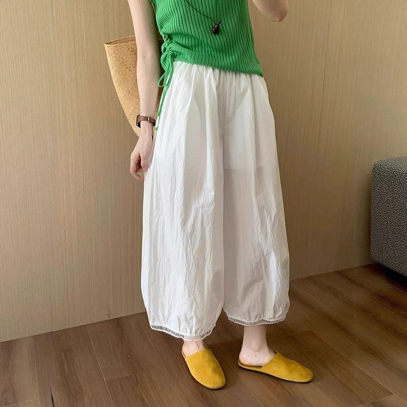 

Summer 2026 Women s Hollow Lace Casual Lantern Pants - Lightweight, Wide-Leg, Nine-Point Balloon Style M