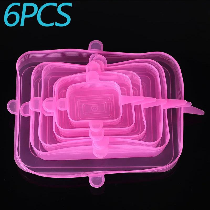 6PCS Food Cover Adjustable Elastic Silicone Cap Reusable Kitchen Utensil Storage Airtight Food Packaging Lids Accessories