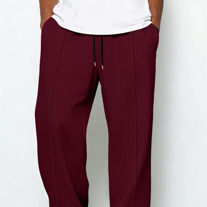 Mens Gray Waffle Knit Drawstring Waist Wide Leg Casual Pants