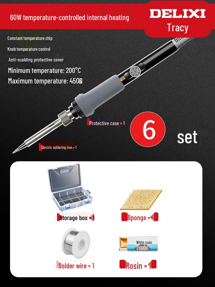 Delixi Adjustable Temperature Soldering Iron Set - High Power, Constant Temperature Solder Pen for Household Repair & Welding.
