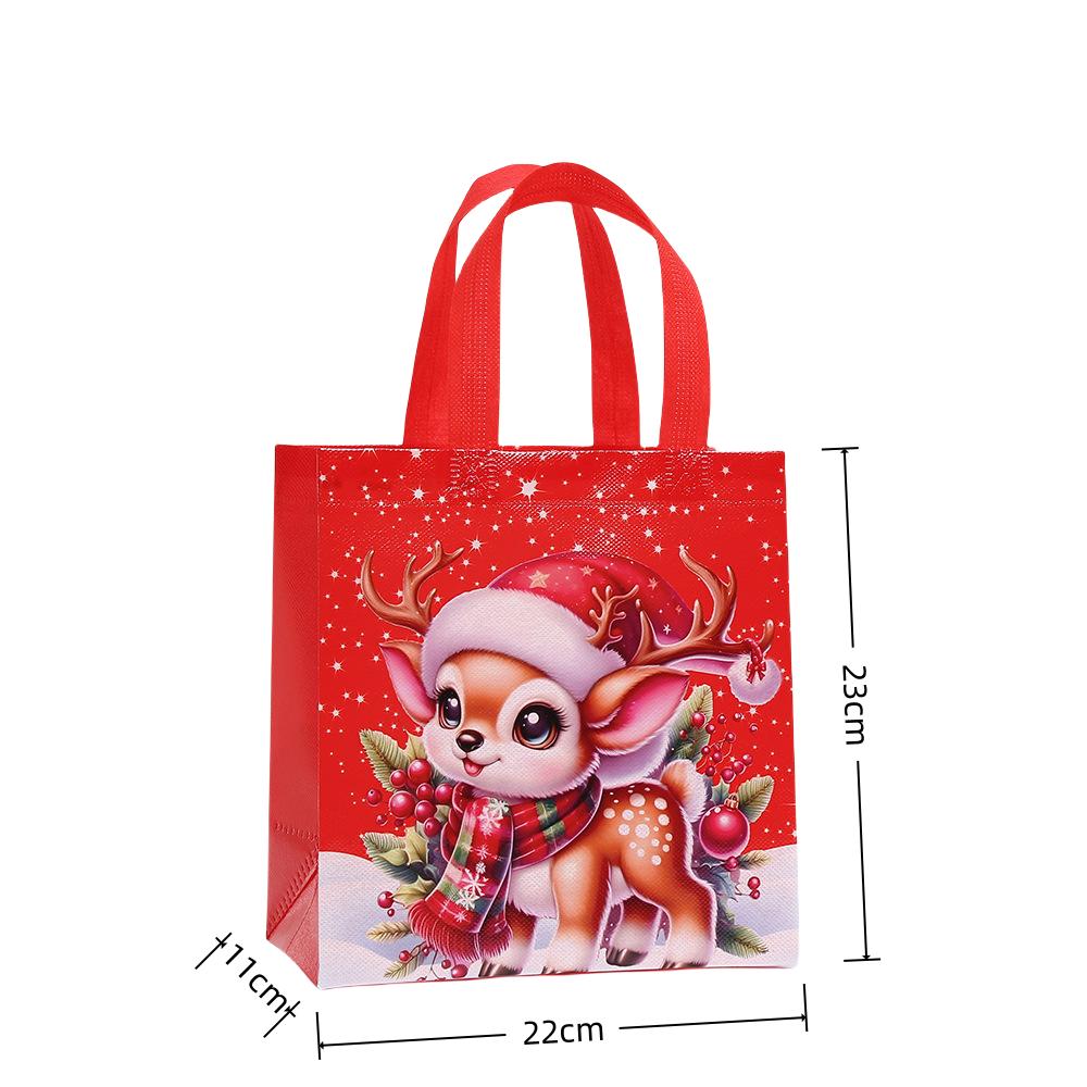 StoBag Christmas Non Woven Bags Red Santa Reindeer Gift Wrapping Bags Reusable Tote Bags for Sweets Holiday Candy Treat