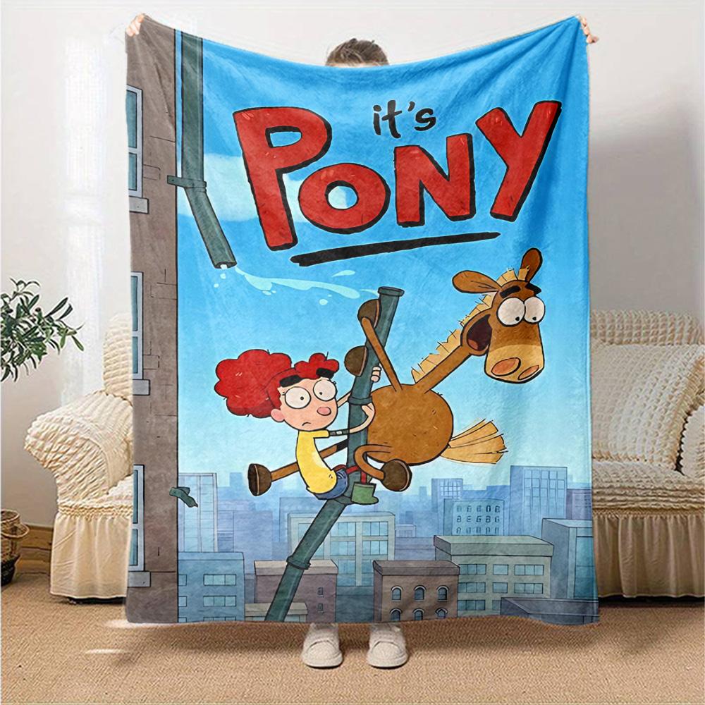 Pony Girl Cityscape Flannel Blanket Super Soft Warm Cozy Blanket For Sofa Bed Office Travel Allseason Home Decor Gift