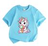 Kids Boys Girls Crew Neck Short Sleeve 100% Cotton T-Shirt, Cute Cartoon Unicorn Eating Ice Cream Pattern Casual Soft Breathable Tee Tops for Children