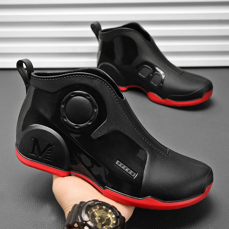 Trendy Unique Men's Rain Shoes Waterproof Non-slip Fishing Boots Thick Sole Wear-resistant Warm Car Wash Shoes Zapatillas Male