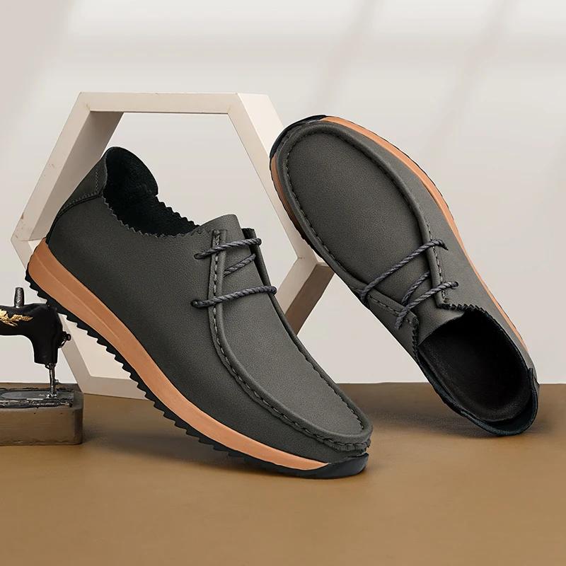 Fashion Luxury Brand Men Genuine Leather Casual Business Shoes Soft Sole Lace-up Casual Leather Walking Shoes Lightweight Outdoor Shoes
