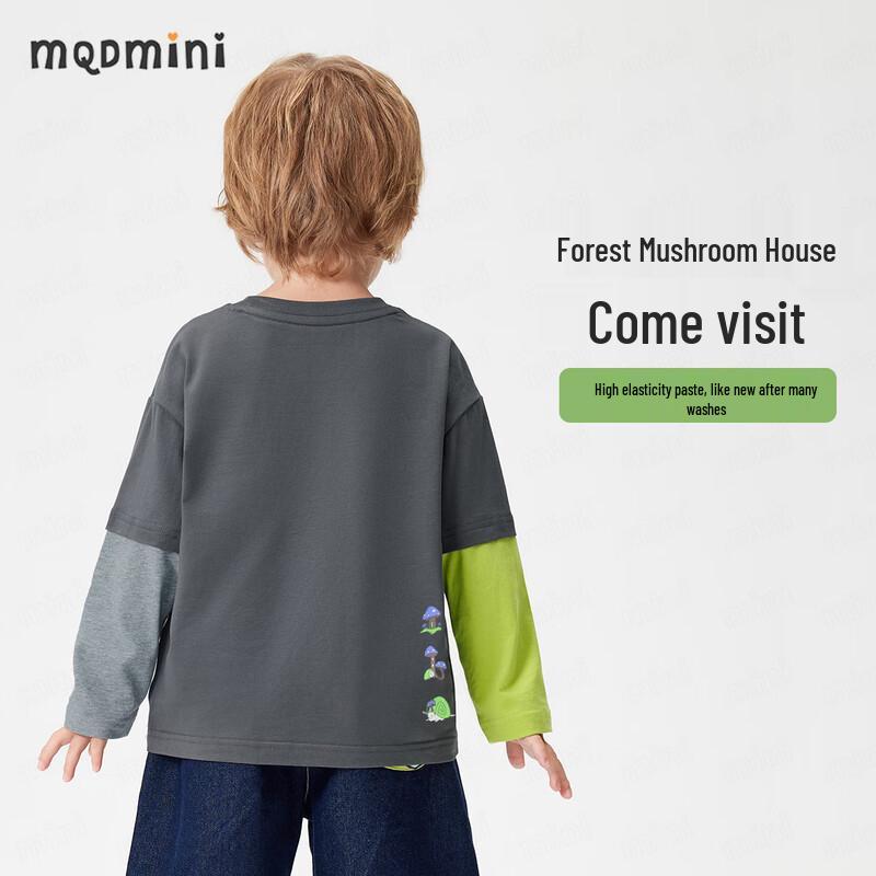 MQDMINI Boys' Dual-Color Sleeve Long-Sleeve T-Shirt