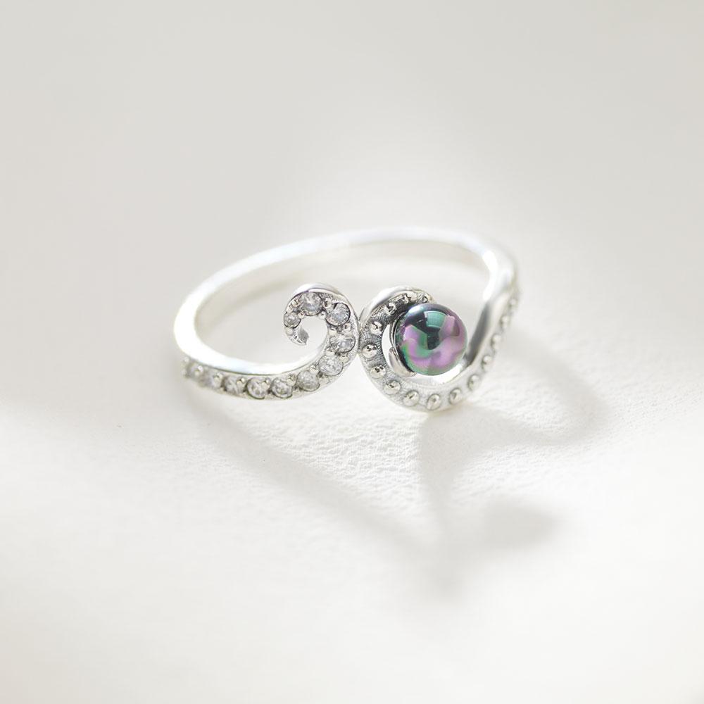 Original S925 Silver Creative Double Circle Snake Ring Fish Tail Black Pearl Octopus Ring Cute Ladies Jewelry Gifts