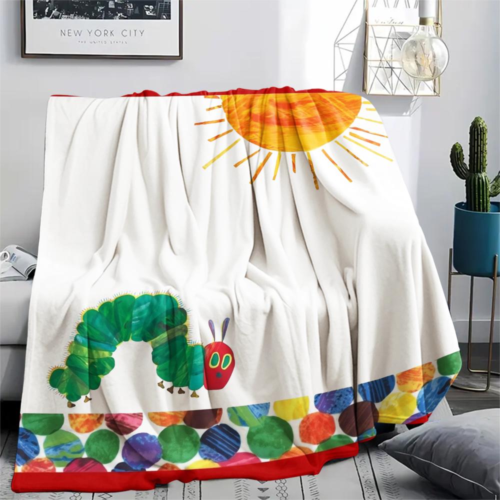

The Very Hungry Caterpillar pattern Flannel Blanket, High quality Comfortable for All Seasons, Home Decor, Warmth and Comfort, Perfect for Gifts. 150cm x 200cm