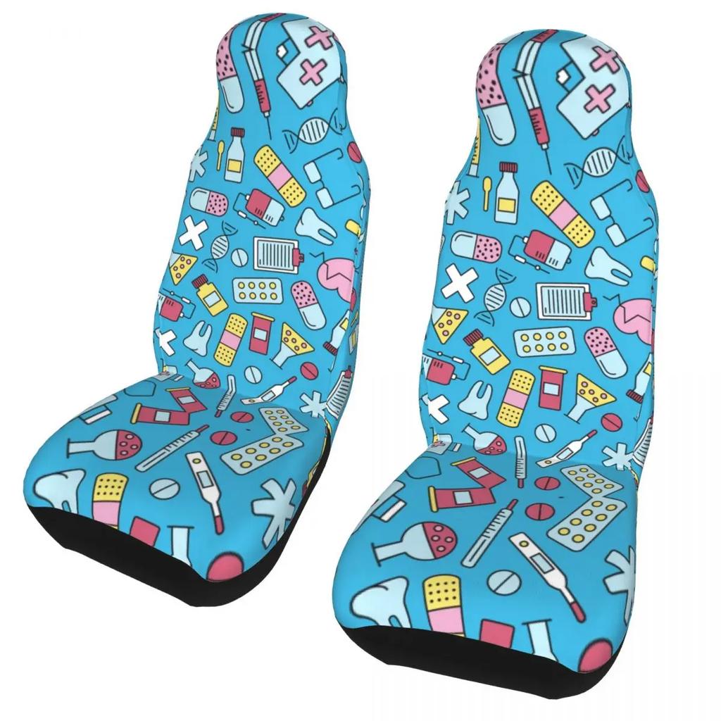 Nurse Hat Heart Pattern Front Auto Seat Cover For Women Print Nursing Car Seat Covers Fit Any Truck Van Rv Suv 2Pc