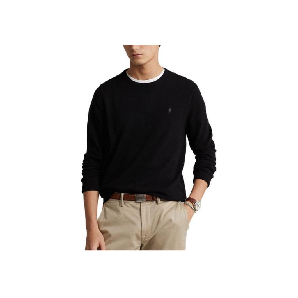 Polo Ralph Lauren FW23 Solid Color Crew Neck Casual Pullover Sweater Men sweater Black MNPOSWE16821244-001