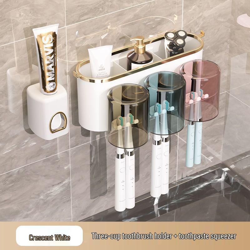 Wall-Mounted Electric Toothbrush and Toothpaste Holder with No-Drill Installation