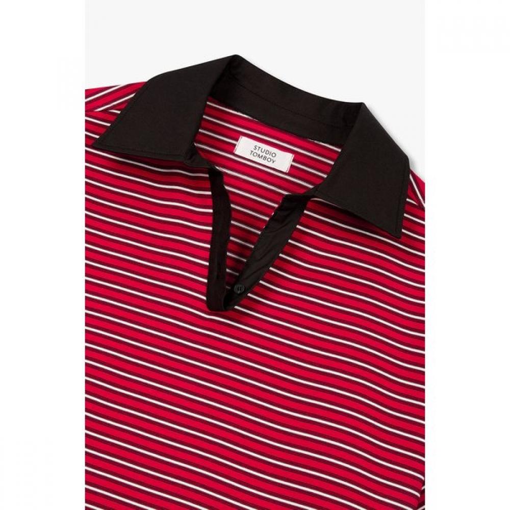 STudio Tomboy ShorT Sleeve T shirT shirT Collar paTch sTripe  9106222223ar 