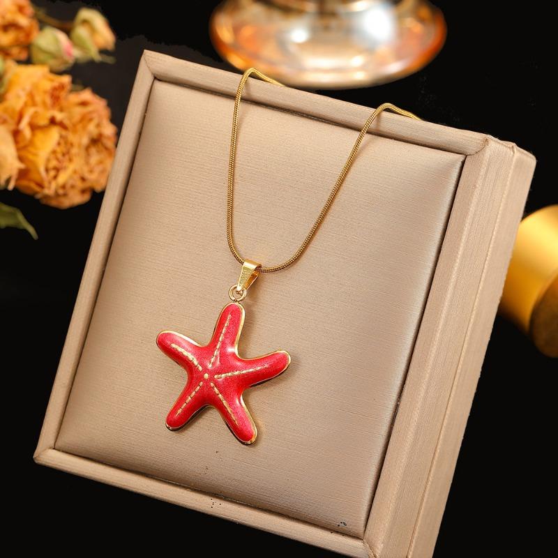 Meier Stainless steel starfish necklace, titanium steel enamel star pendant - ocean-inspired, high-end style