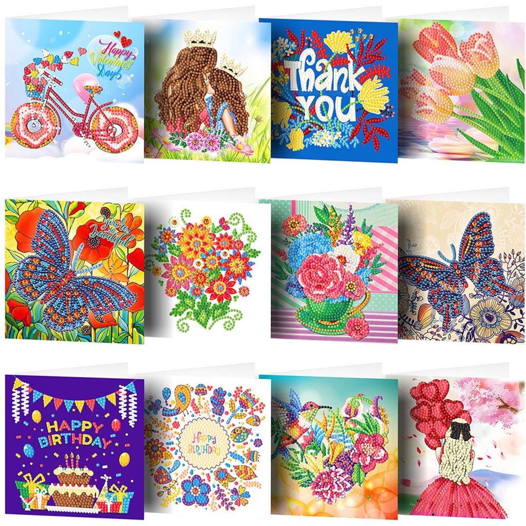 12PCS DIY Diamond Art Greeting Cards Festival Pattern Diamond Art Handmade Cards for Birthdays Thanksgiving & Special Occasion