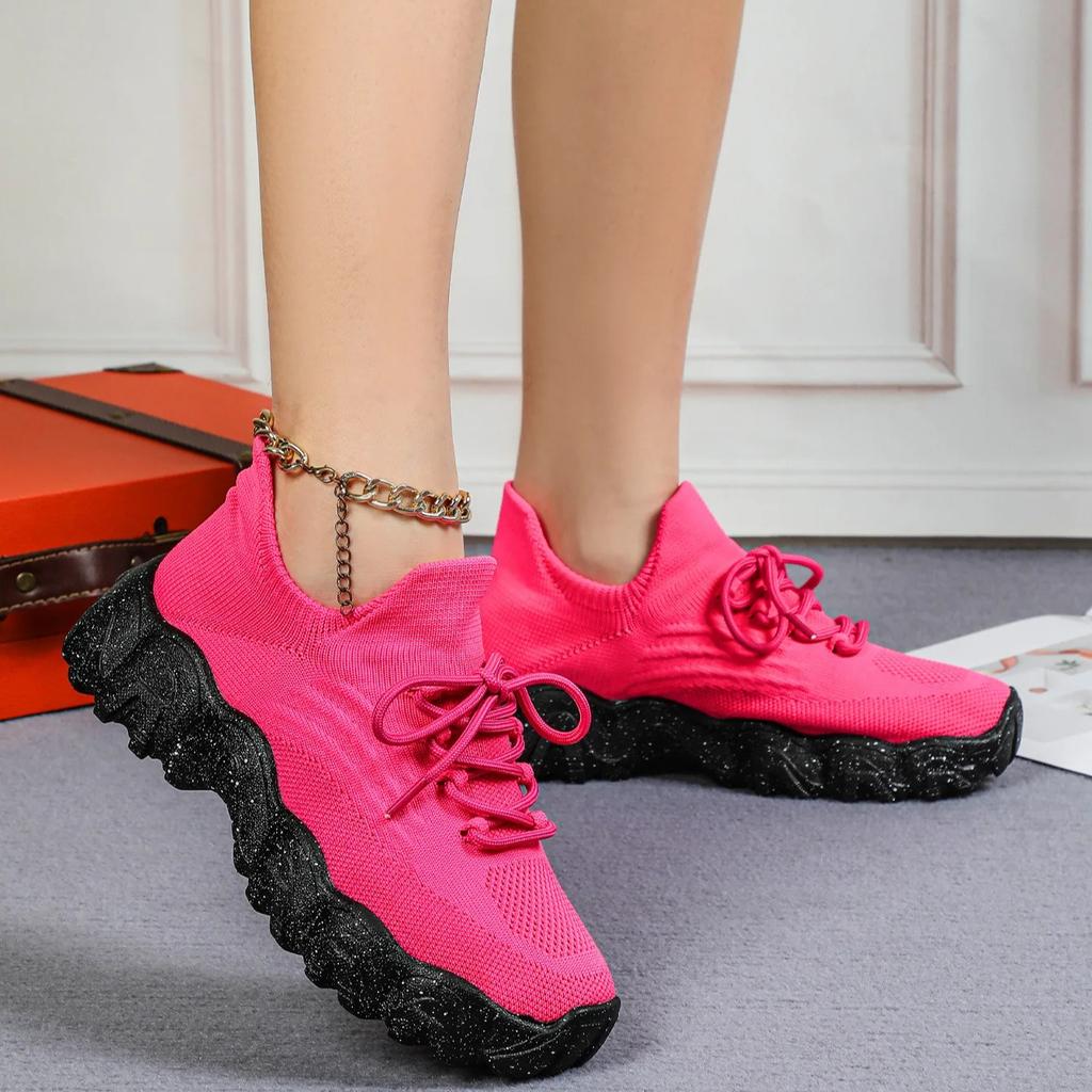 Dzianinowe Codzienne Trampki Modne Grube Buty Siatkowe Trampki na Platformie Oddychające Buty do Chodzenia Sportowe Buty z Grubą Podeszwą