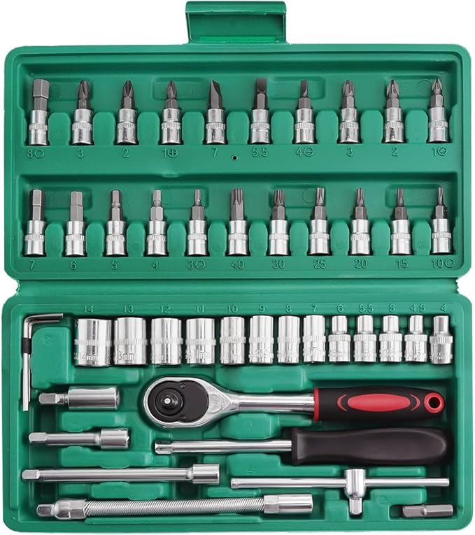Portable 46pcs Screwdriver Socket Bit Set Ratchet Wrench Combination Tools Kit with Extension Bar Portable Case