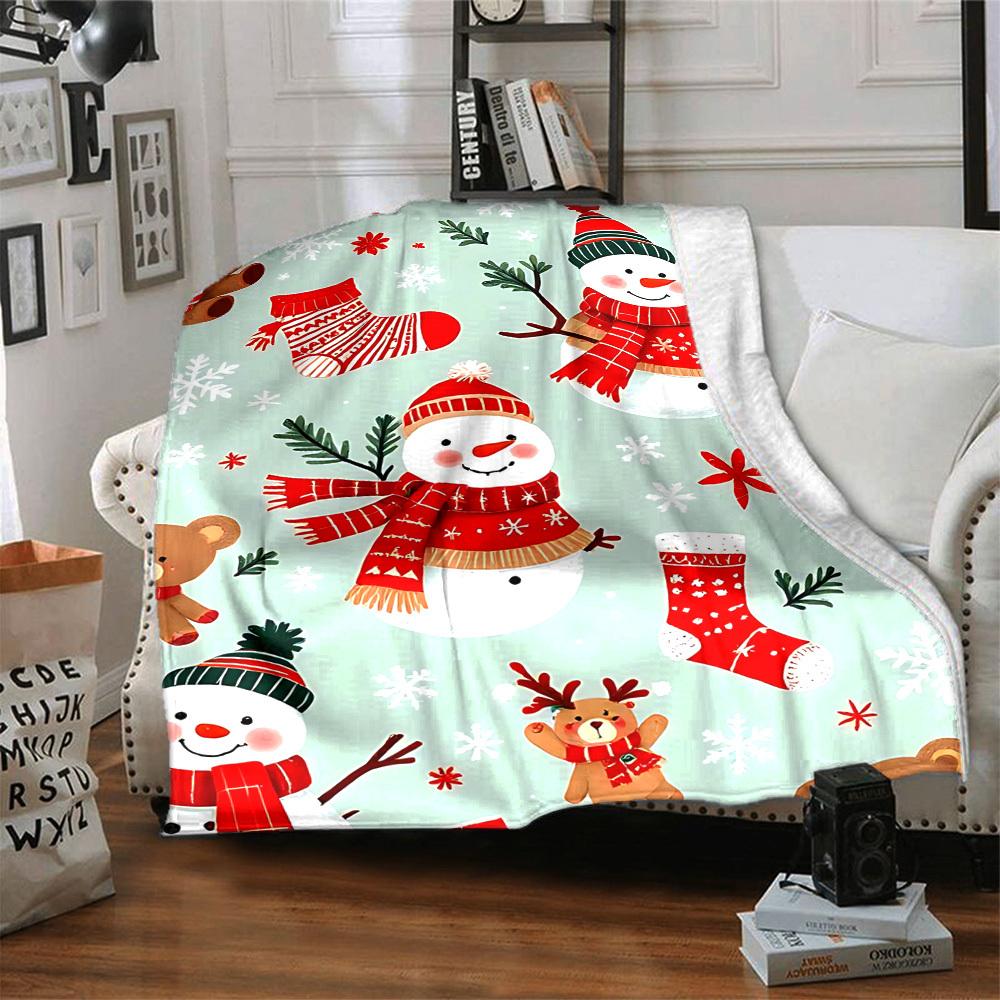 1pc Snowman Blanket Warm, Cozy, And Soft, Suitable for Sofas, Beds, Cars, And Office Use.Perfect for Camping And Travel, Making It a Great Gift for An
