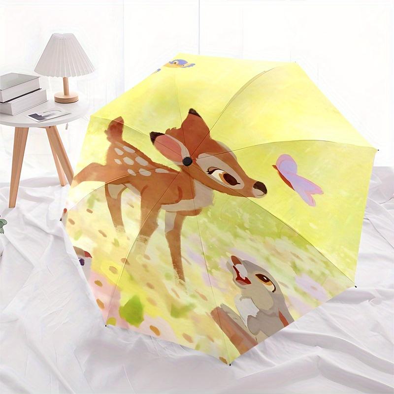 Bambi, Forest Friends Automatic Opening and Closing Umbrella - 8 Ribs Portable Folding Umbrella with Plastic Handle, Suitable for Leisure an