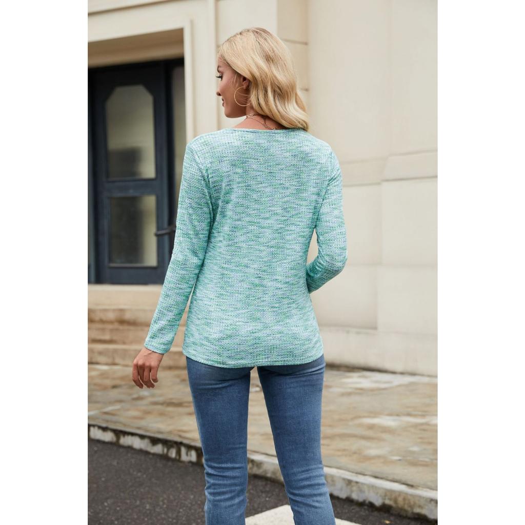 GMXIA Autumn V-Neck Loose Long Sleeve T-shirt Button Top Women