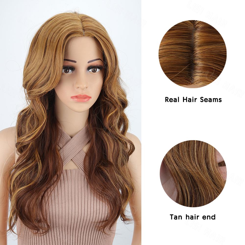 MISSQUEEN Long Wavy Blonde Wigs For Women Middle Part Synthetic Wig Natural Looking Heat Resistant Fiber Wigs