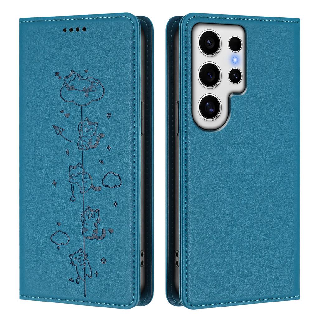 For Samsung Galaxy S24 Ultra Case RFID Blocking Wallet Stand Imprinted Cat Pattern Leather Phone Cover