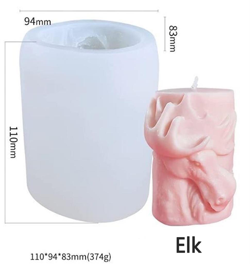 Animal Relief Silicone Candle Mold Wolf Bear Horse Elk Cylindrical Shape  Mold for Handmade Candles Mould for Crafts Home Decor