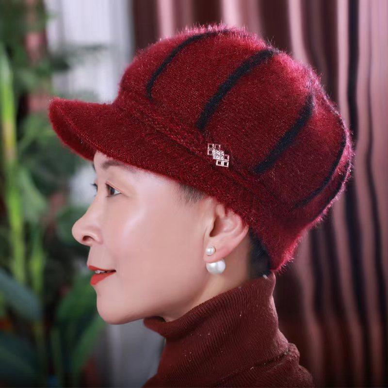 Winter New Mother Hat Women's Middle-aged and Elderly Hat Plush Wool Hat the Elderly Warm Thickened Knitted Hat