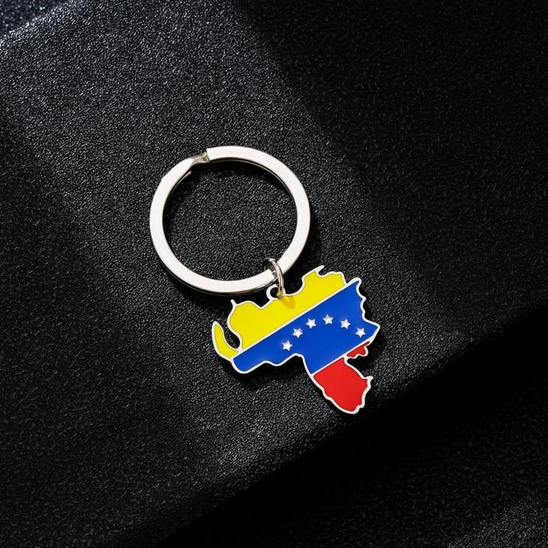Venezuela Map Flag Charm Keychain Stainless steel Pendant Keyring Jewelry