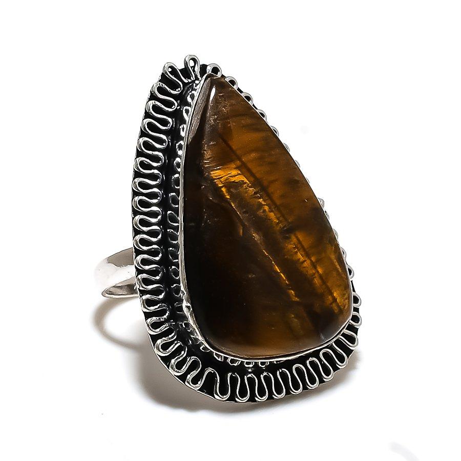 

Tiger Eye Gemstone Handmade 925 Sterling Silver Jewelry Ring Size 10 B1r86