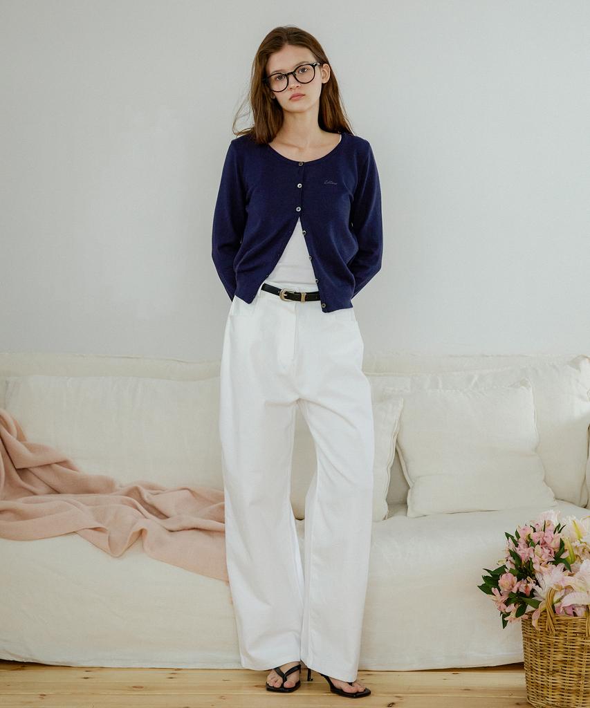 Letter From Moon U-Neck Basic Cardigan (Navy)