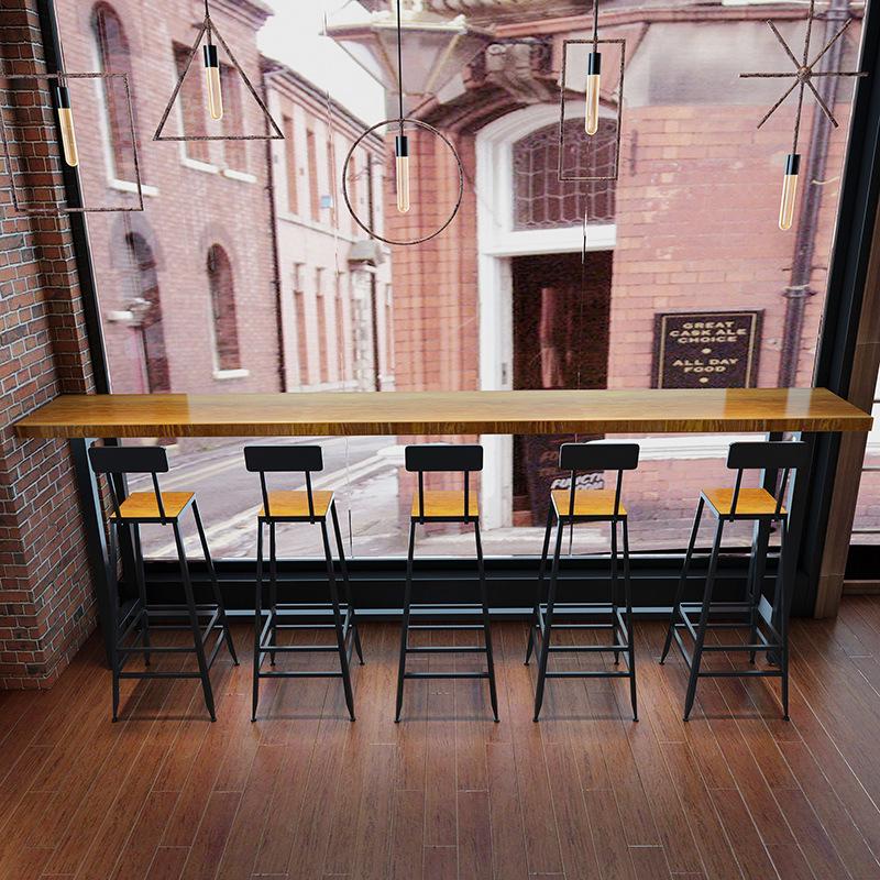 Solid Wood & Wrought Iron Bar Table Set for Milk Tea or Coffee Shop