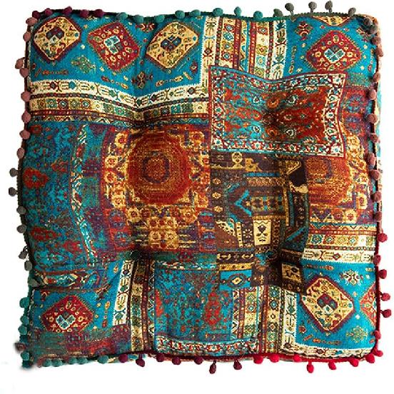 Orange Bohemian Seat Cushion,Indoor Boho Chair Cushions for Dining Chairs,Square Chair Pad,Decorative Seat Cushions for Kitchen Chairs (Orange Square Blue Square B 16x16
