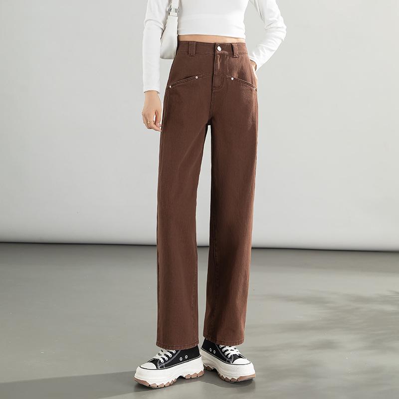 

2025 Autumn Women s High-Waist Cotton Denim Wide-Leg Jeans - Long, Loose Fit 29 кофейный