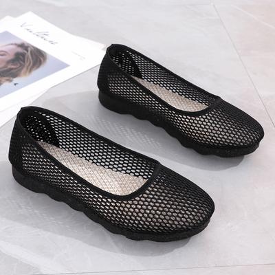 Summer Women's Net Shoes One Pedal Black Work Shoes Breathable Soft Bottom Mesh Women's Shoes Comfortable Mesh Hollow Mother Shoes