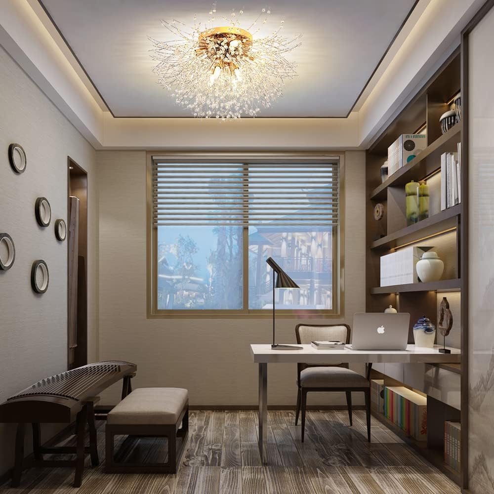 Modern Crystal Chandeliers Ceiling Light, Fireworks Chandelider, Gold Crystals Ceiling Lights, 8 G9 LED, For Living Room, Bedroom, Dining Room