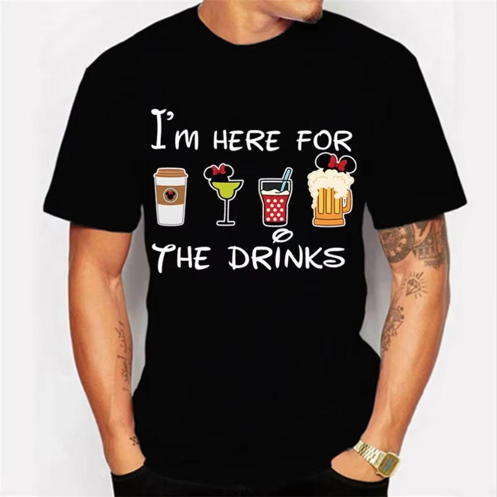 Men's T Shirt Short Sleeved Tops Tees I'm Here Just for The Drink Print Men T-Shirt Black Man T-Shirts for Male Harajuku Clothes