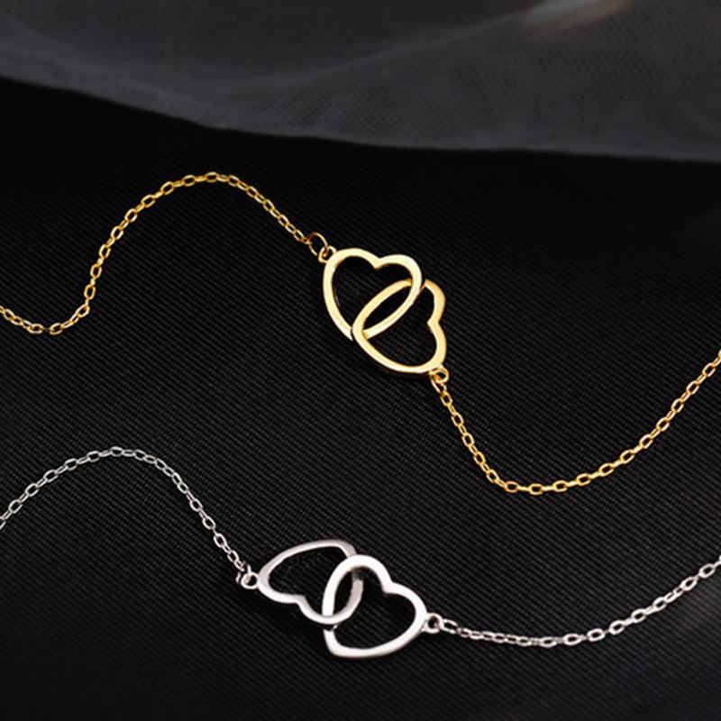 Cold wind alloy peach heart double heart necklace female interlocking small love necklace collarbone chain